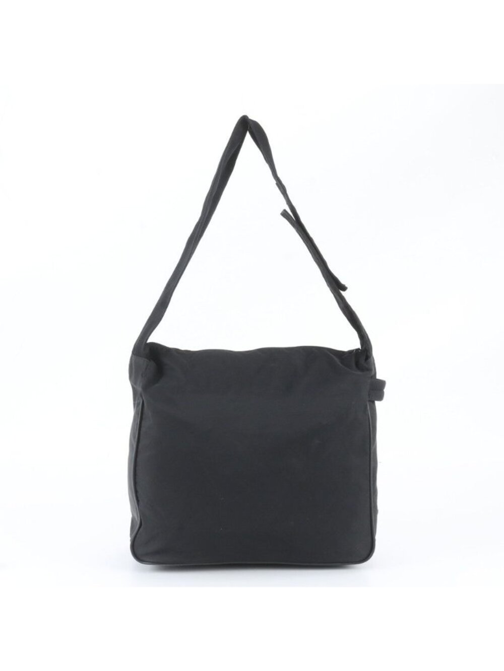 Prada Tessuto Nylon Triangle Logo Leather Shoulder Bag Black